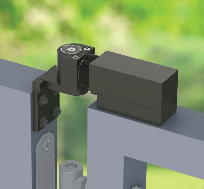 Sureclose Easy Gate Closer - Self-Closing - For Center-Hinge Mounted Gates - Up To 180 lbs - Gate Gap (2&quot; - 4&quot;) - Black Finish - Great for Pool Gates