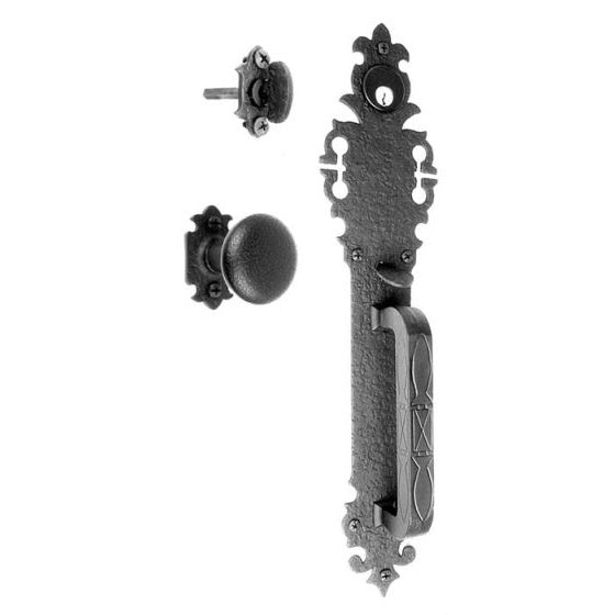 Warwick Mortise Lock Entrance Set - Large Handle with Backplate and Knob - Iron - Matte Black Finish - Multiple Options Available - Sold as Set