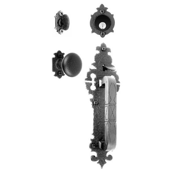 Warwick Mortise Lock Entrance Set - Small Handle with Backplate and Knob - Iron - Matte Black Finish - Multiple Options Available - Sold as Set