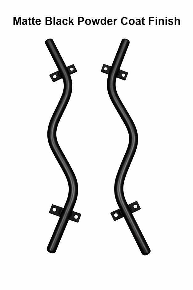 Pair of curved metal handles in matte black finish