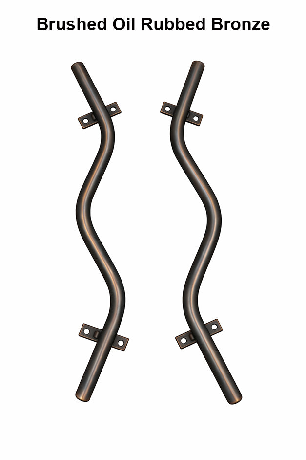 Pair of curved metal handles in an oil rubbed bronze finish