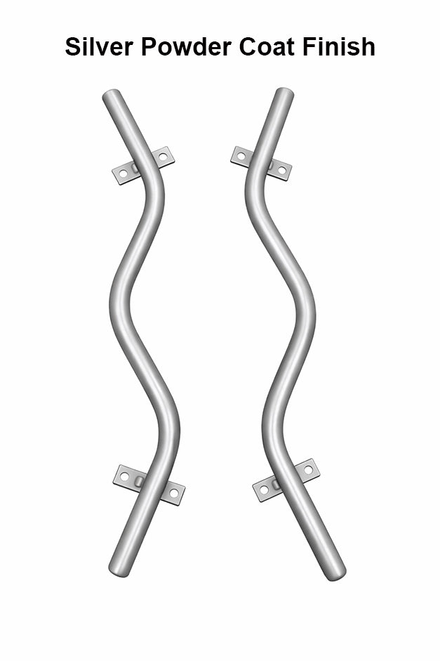 Pair of curved metal handles in silver finish