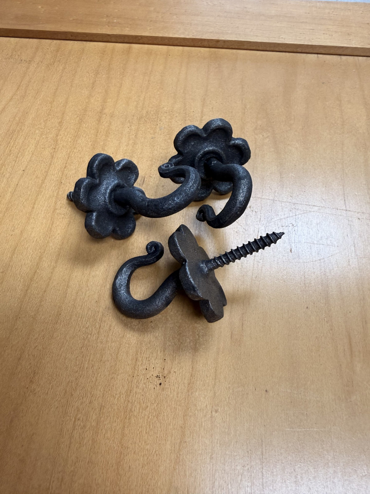 CLEARANCE / DISCONTINUED IRON FLOWER SCREW HOOK - UNFINISHED