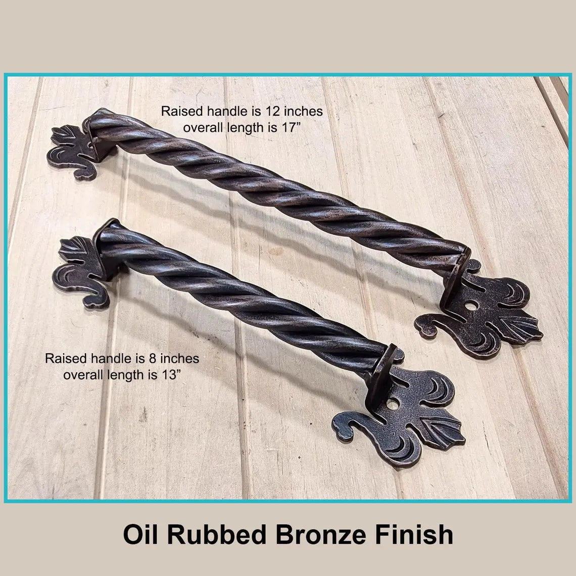 Iron Strand Barn Door Handle with Fleur De Lis Mounting Bases