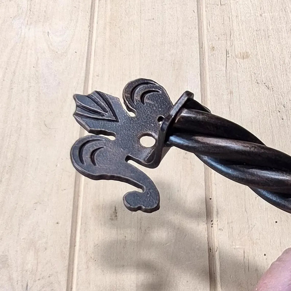 Iron Strand Barn Door Handle with Fleur De Lis Mounting Bases