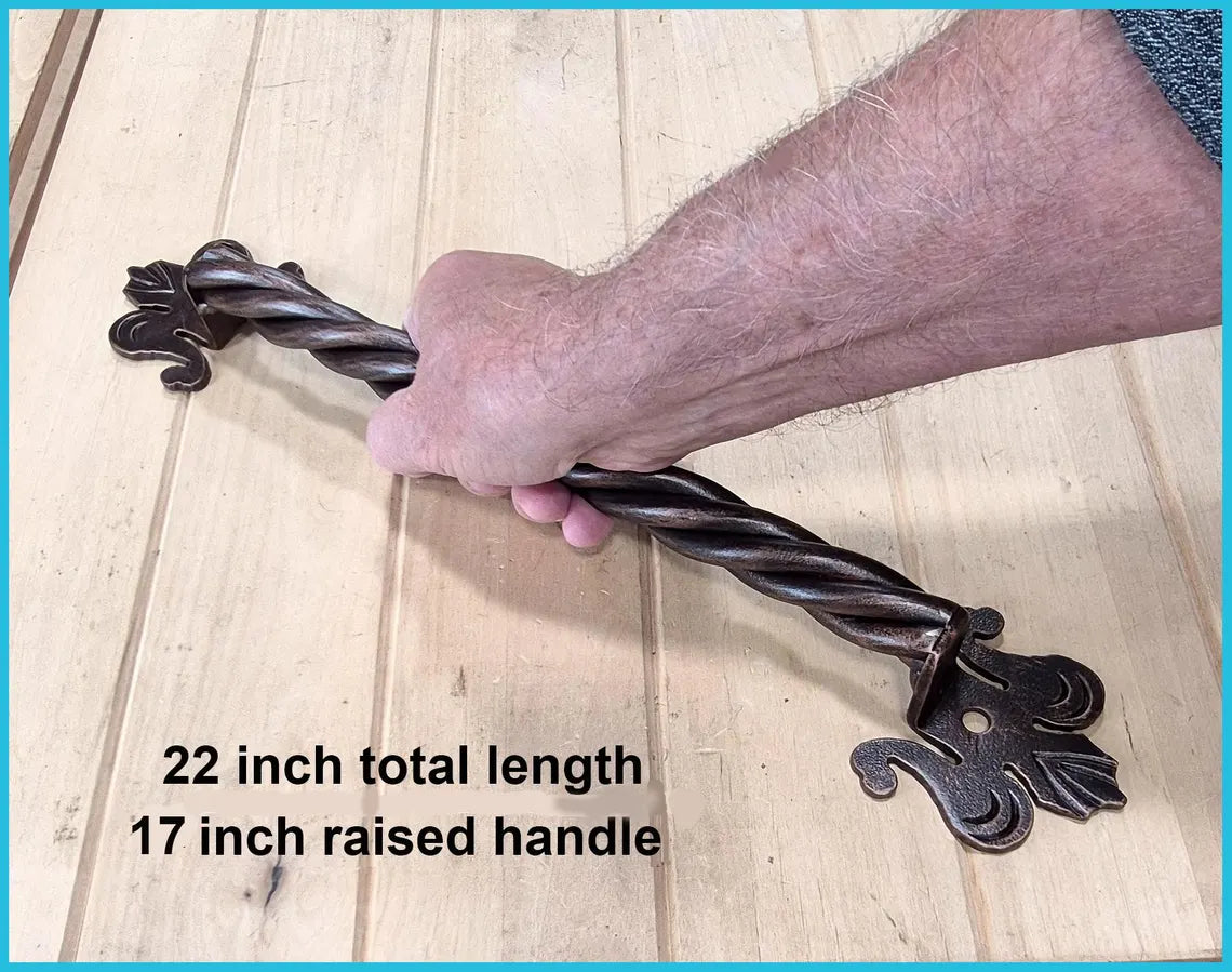 Iron Strand Barn Door Handle with Fleur De Lis Mounting Bases