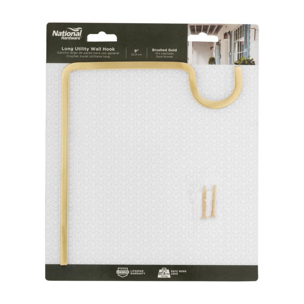 Long Utility Wall Hook - Multiple Finishes - 9" Long