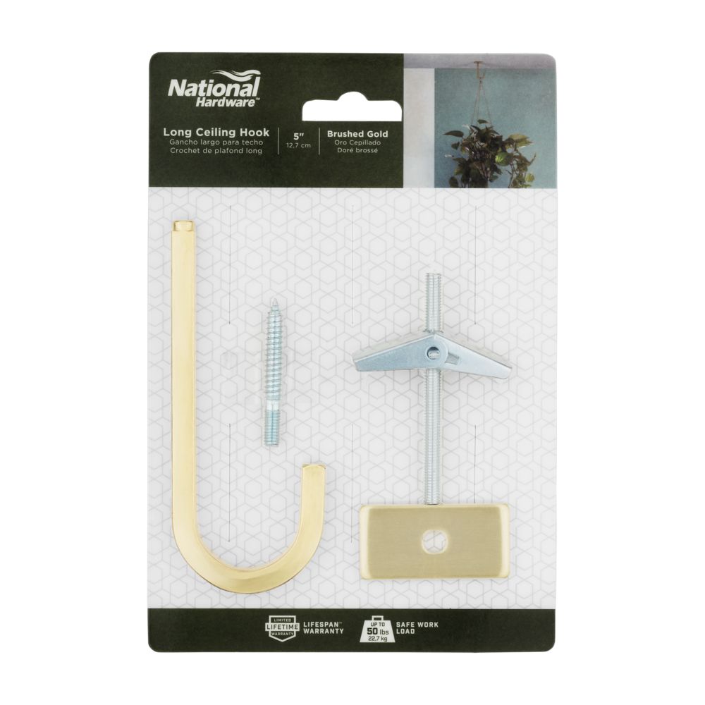 Long Ceiling Hook - Multiple Finishes - 5" Long
