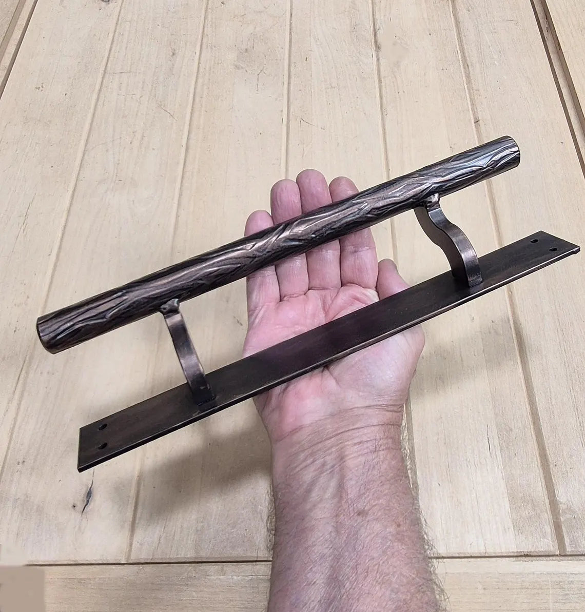 Offset Tree Branch Door Pull - Multiple Finishes Available - 12" handle, 12" back plate