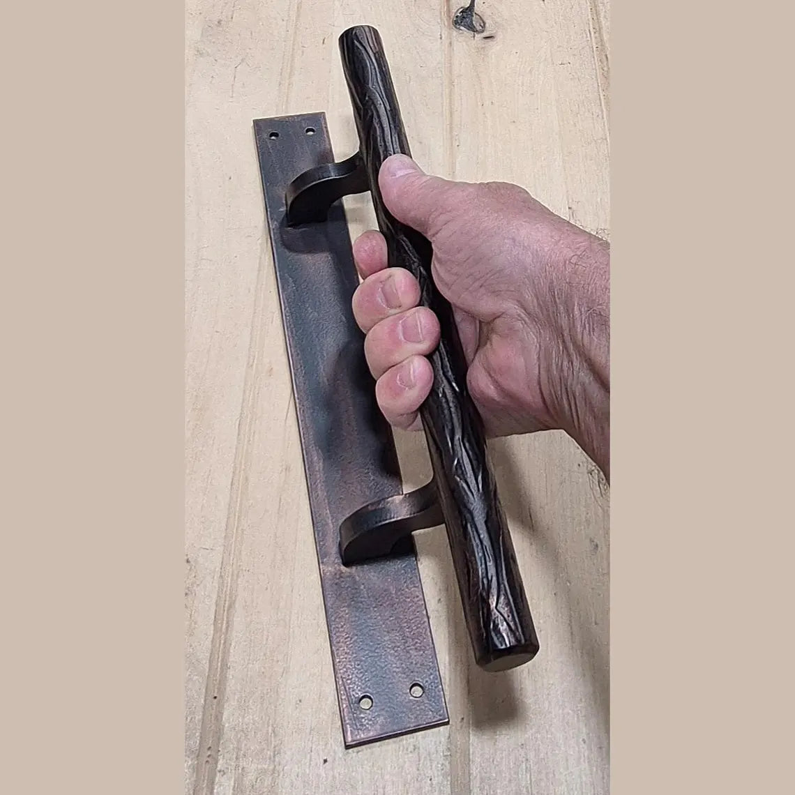 Offset Tree Branch Door Pull - Multiple Finishes Available - 12" handle, 12" back plate