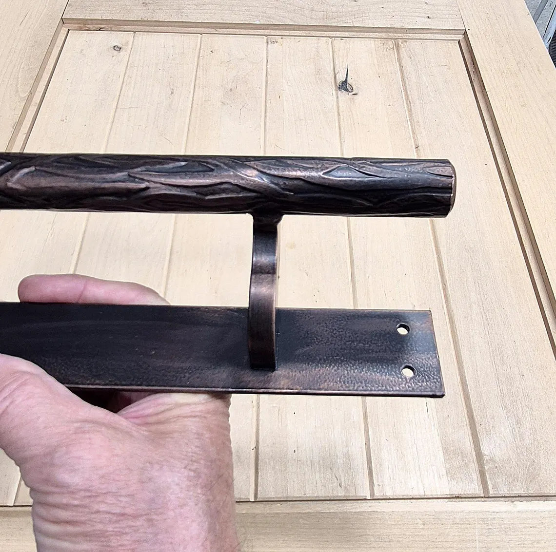 Offset Tree Branch Door Pull - Multiple Finishes Available - 12" handle, 12" back plate