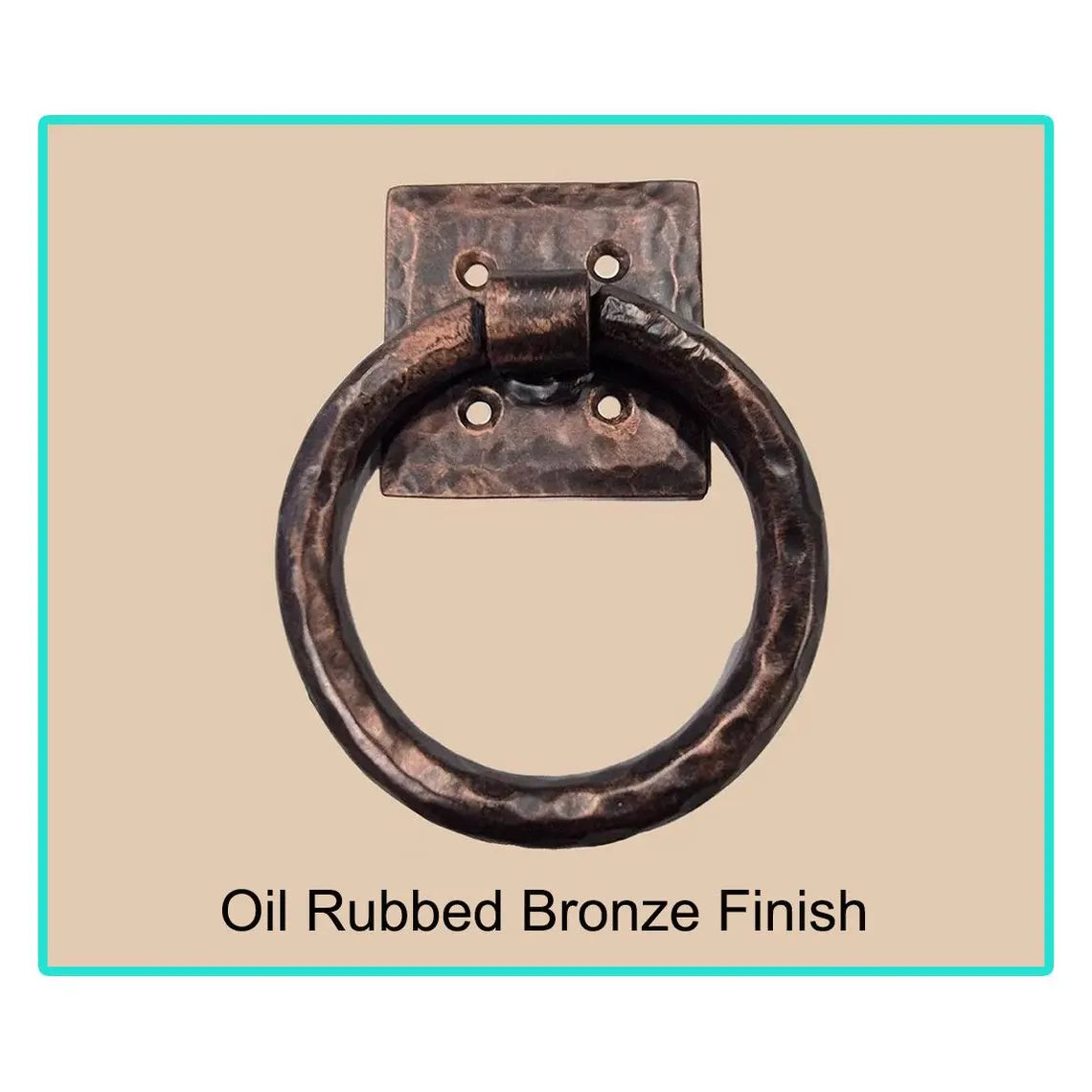 Distressed 4" ring pull with hammered back plate