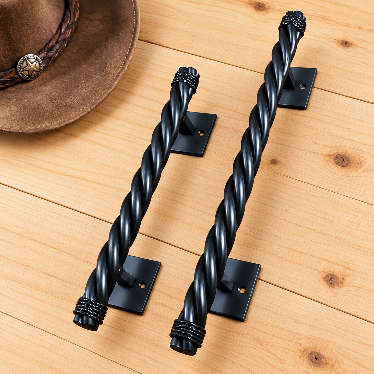 Rope style door pulls with two square mounting plates