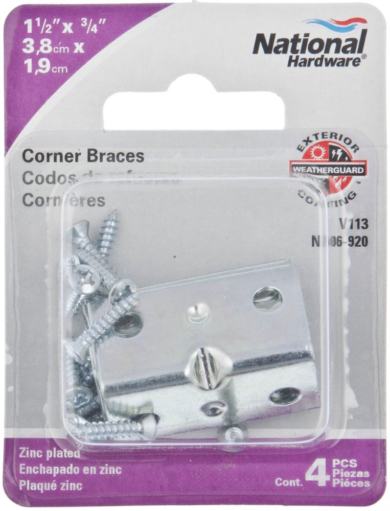 Corner Brace - Multiple Sizes Available - Zinc Plated - 4 Pack