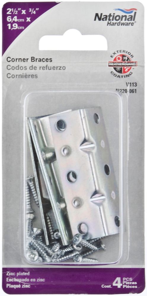 Corner Brace - Multiple Sizes Available - Zinc Plated - 4 Pack