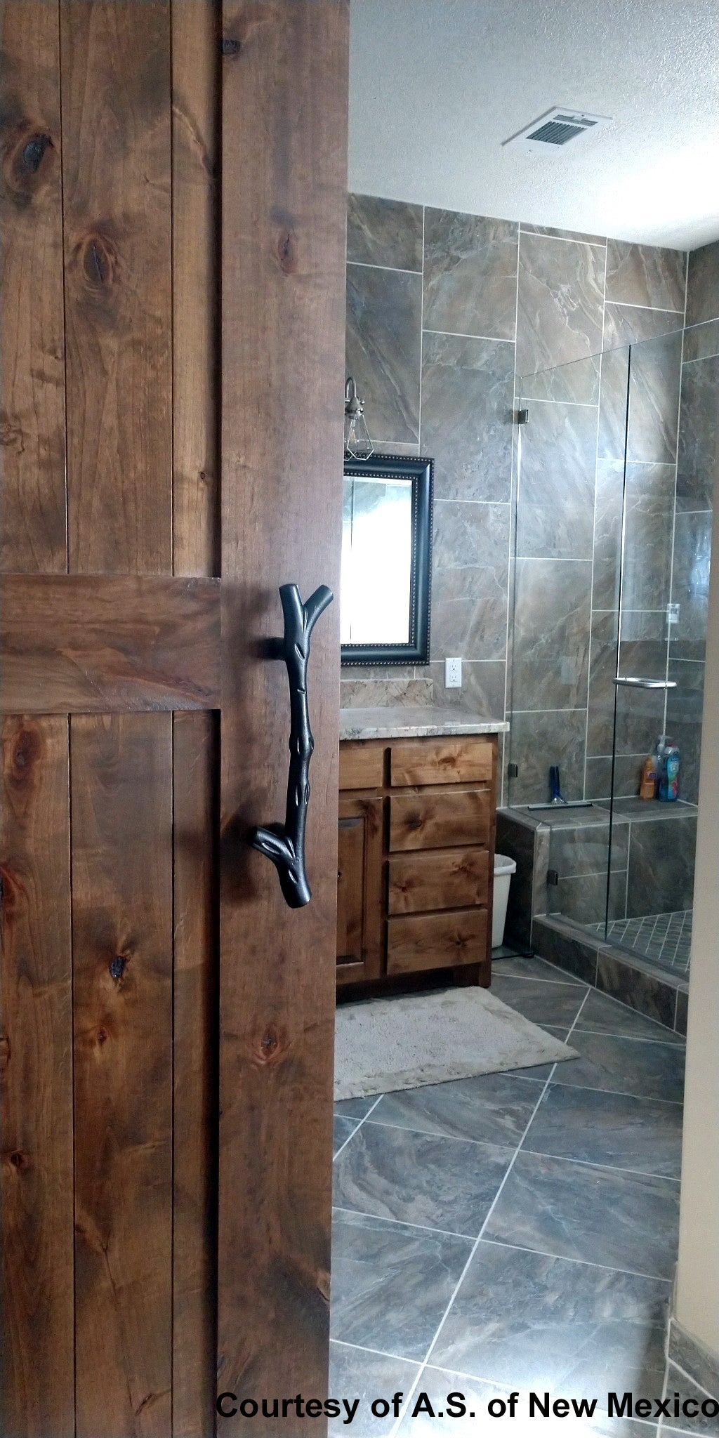 Tree Branch Pull and Flush Pull set on Barn Door- Wild West Hardware