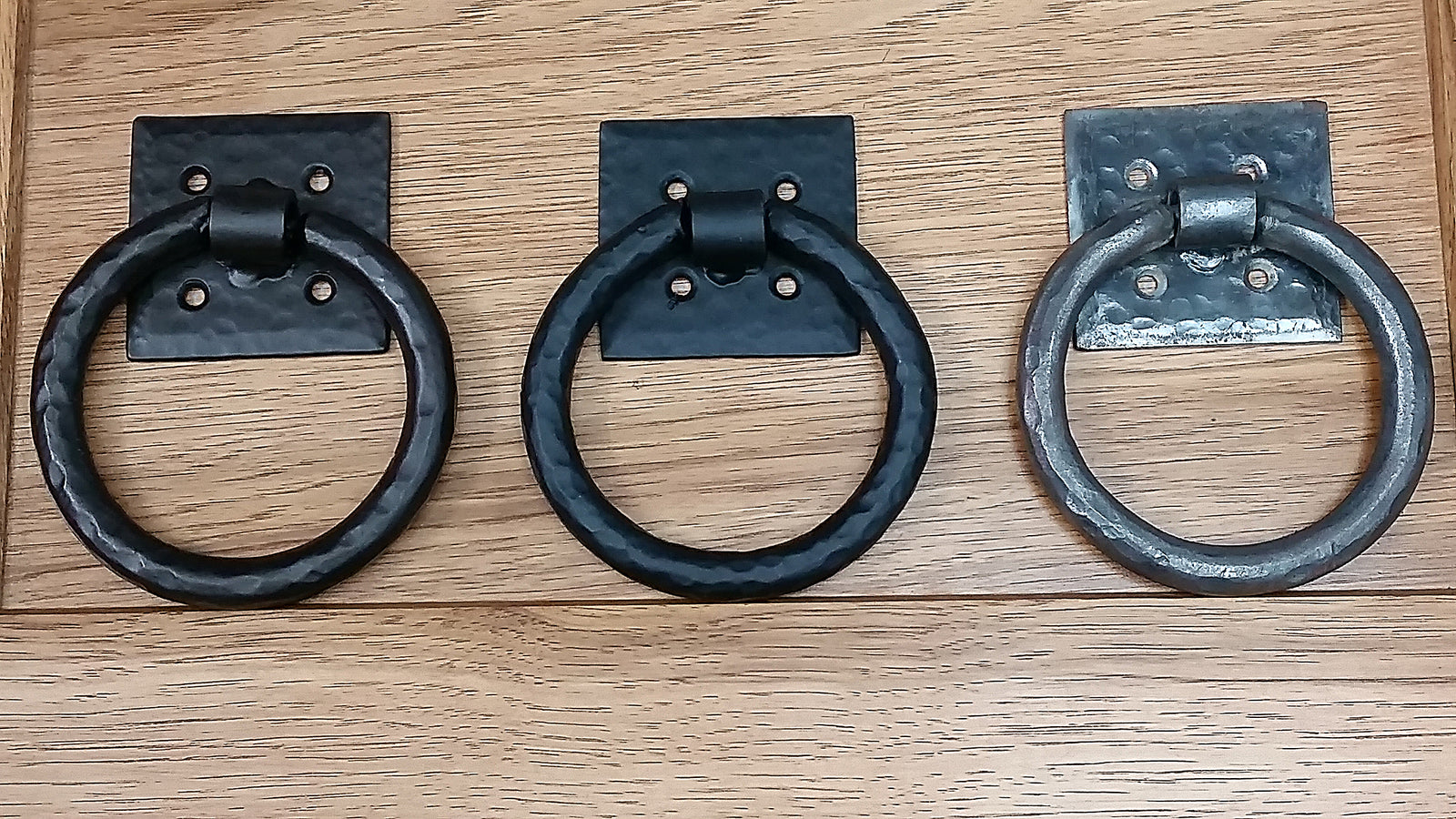 Distressed 4" ring Door Knocker with hammered back plate and clavo as strike - Wild West Hardware