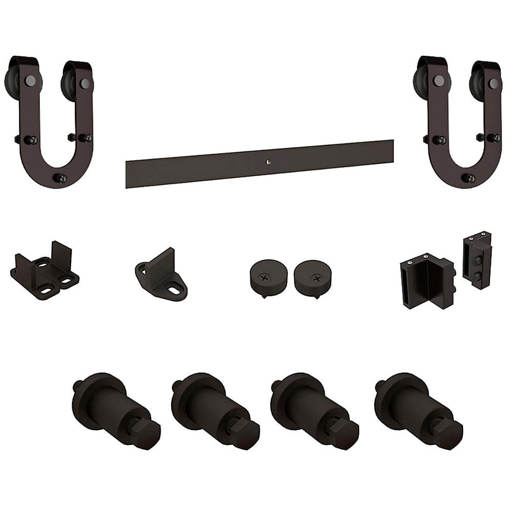 Decorative interior sliding door hardware kit in horseshoe style for 72-inch doors