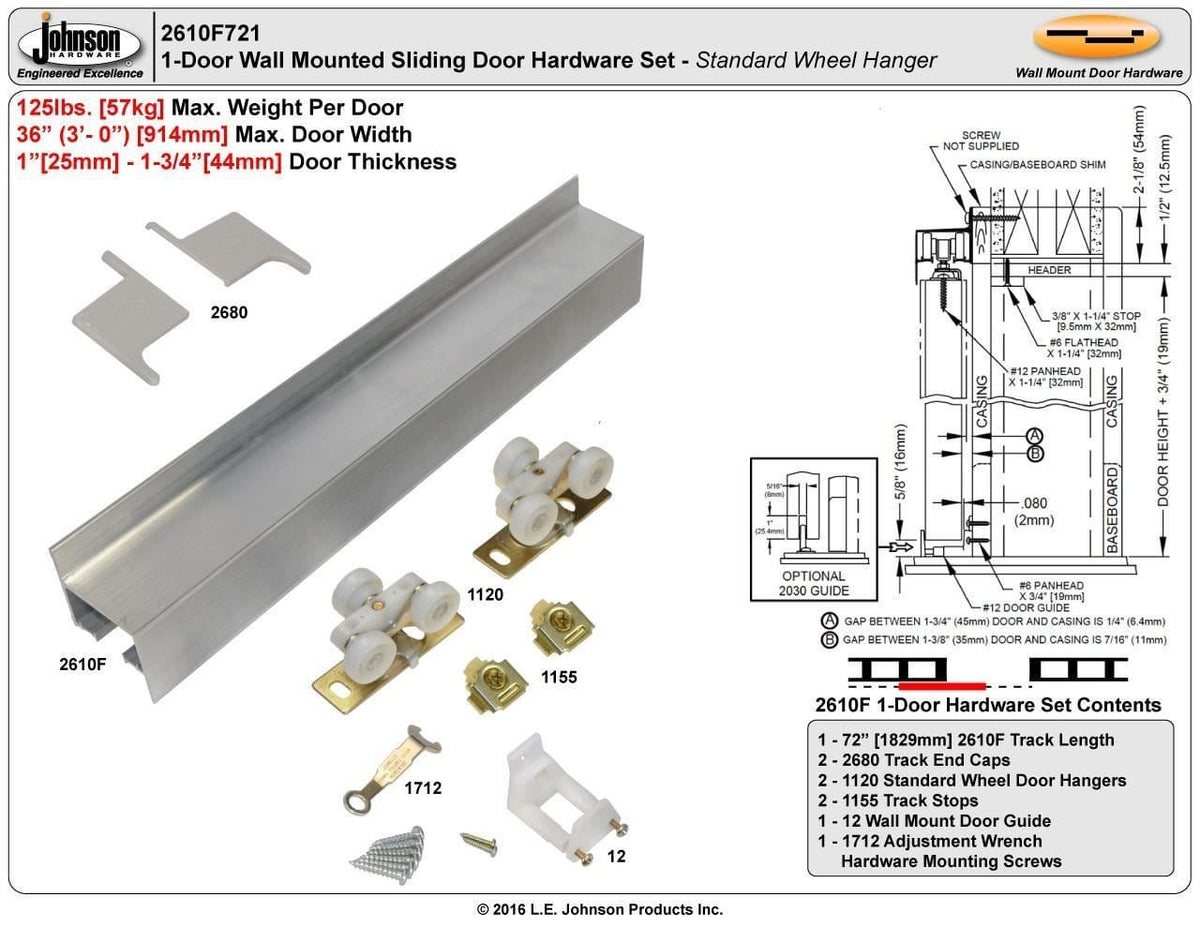 Barn Door Hardware - Modern Aluminum - 72 Inch Track for 36 Inch Doors