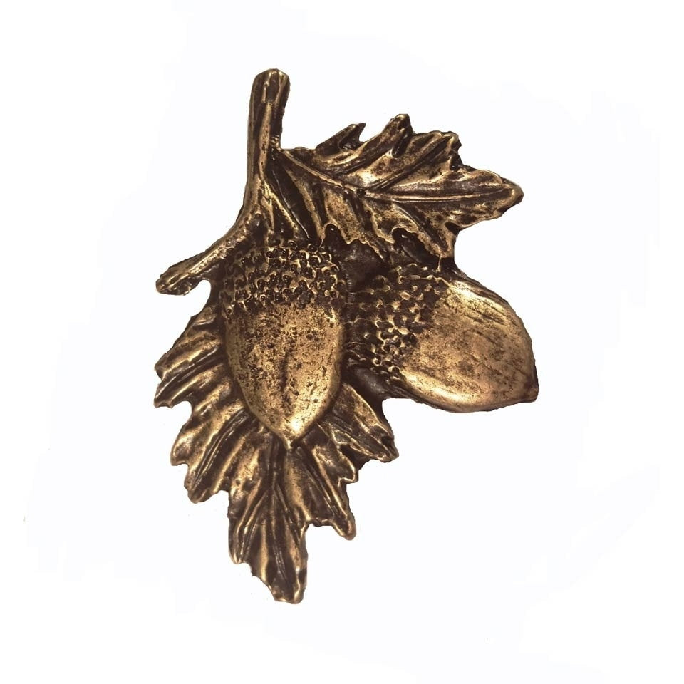 Cabinet Knobs - Rustic Acorns on Branch - Antique Brass