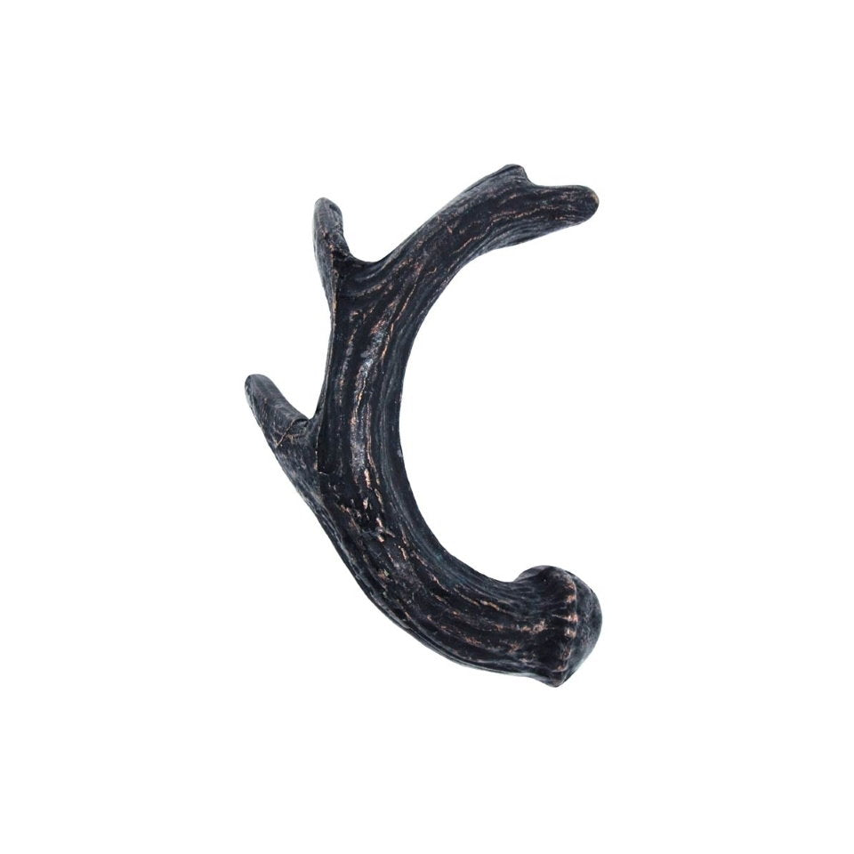 Rustic deer antler cabinet pulls facing right in oil-rubbed bronze