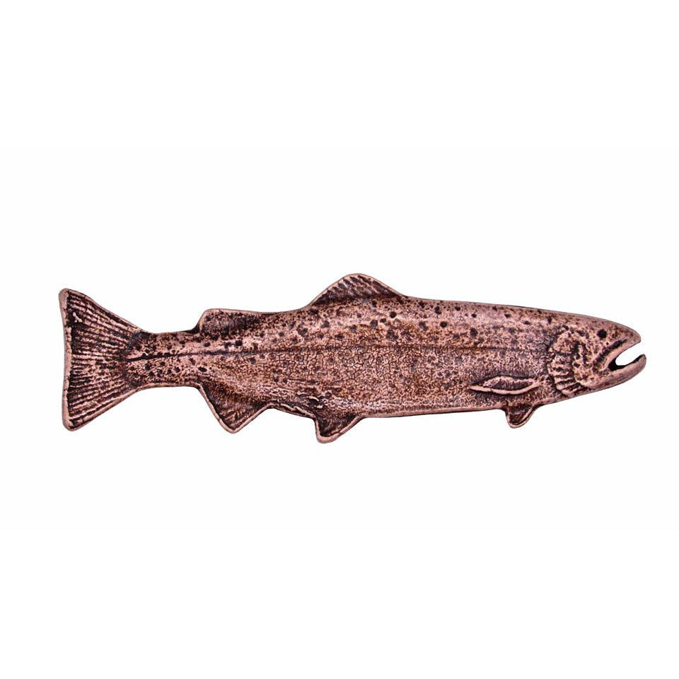 Rustic long trout cabinet pulls facing right in oil-rubbed Copper