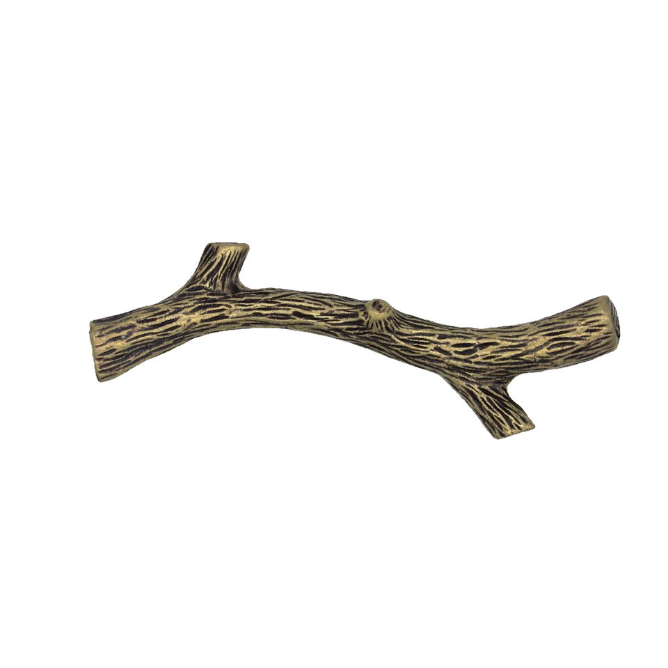 Rustic small twig cabinet pulls in Antique Brass