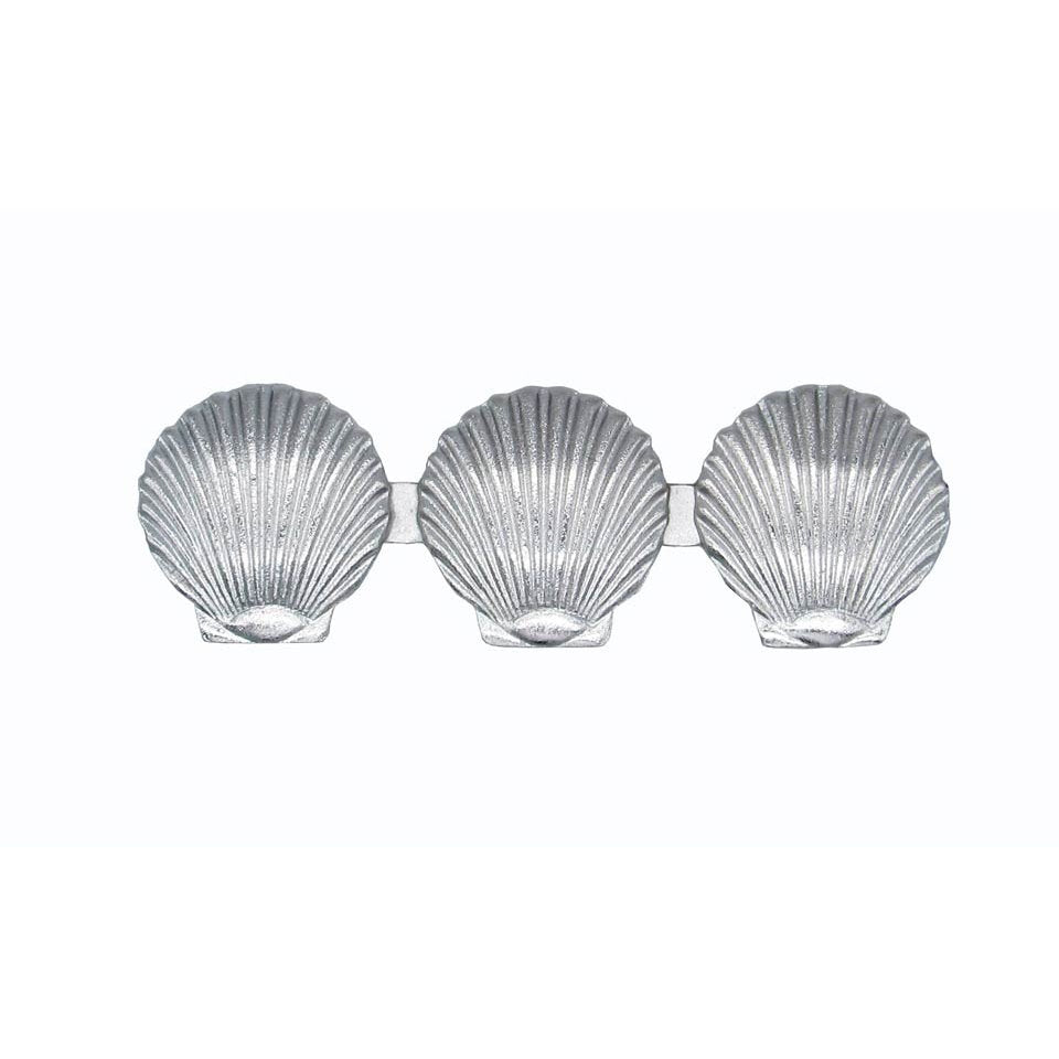 Rustic tropical coastal triple scallop seashell cabinet pulls in nickel