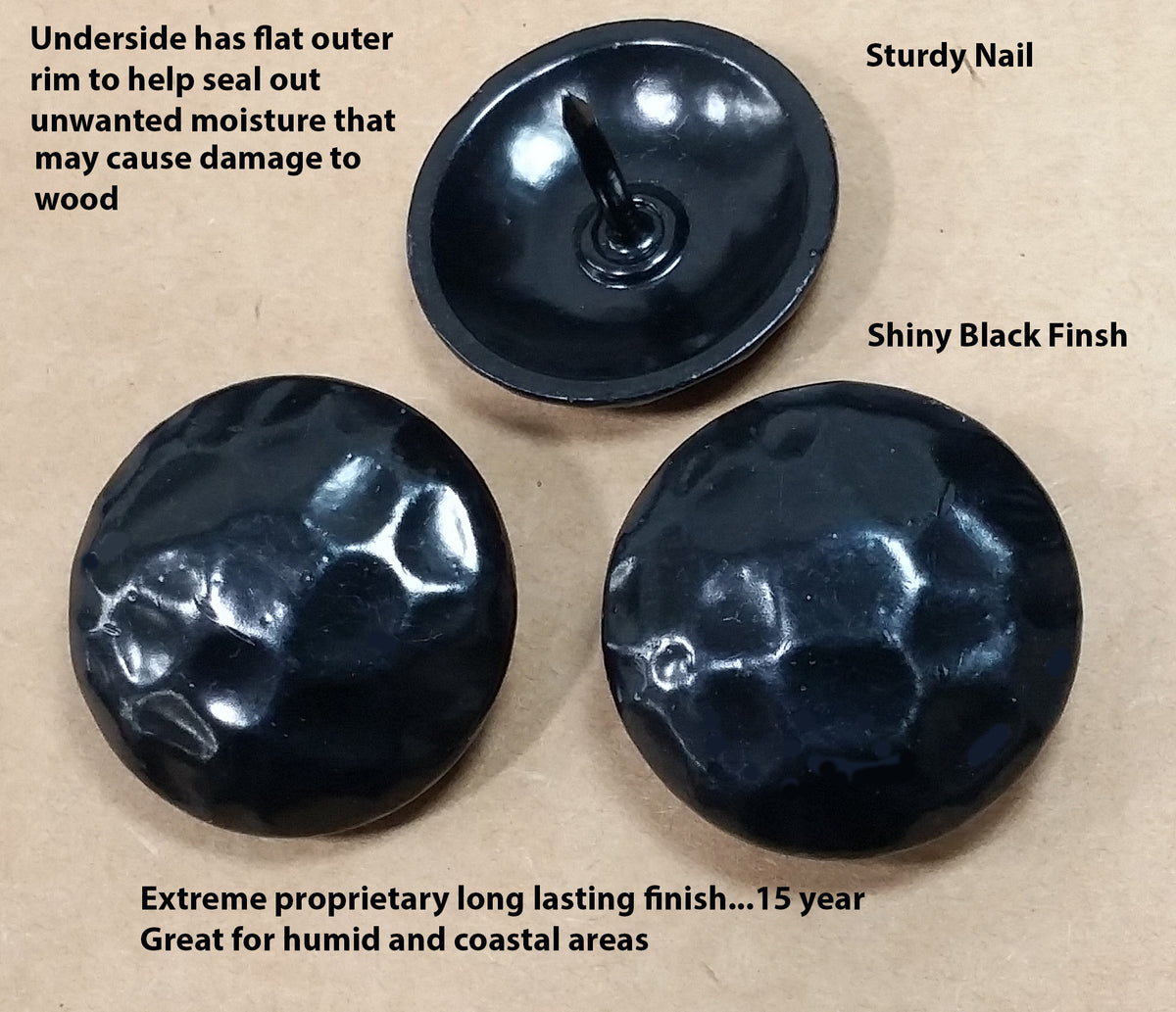 EXTREME clavos - 1 1/2&quot; Round hammered black clavos - 15 year warranty on finish - Shiny Finish - Wild West Hardware