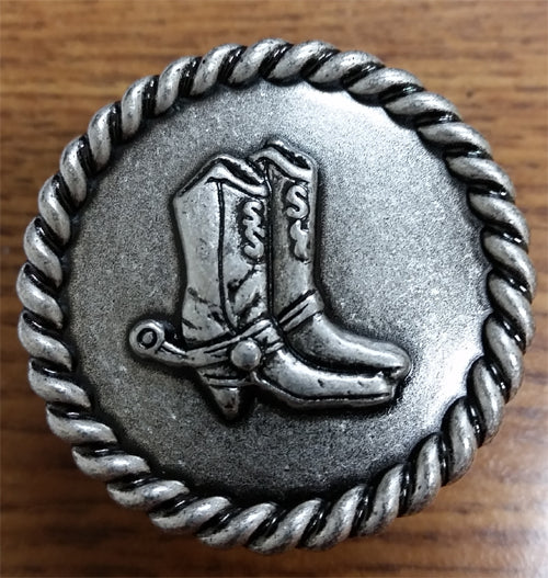 Cowboy Boots Knob w/ rope edge, Old Silver finish - Wild West Hardware