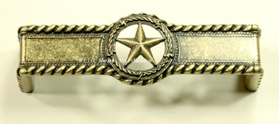 Star Drawer Pull w/ rope edge, Antique Brass Finish - Wild West Hardware