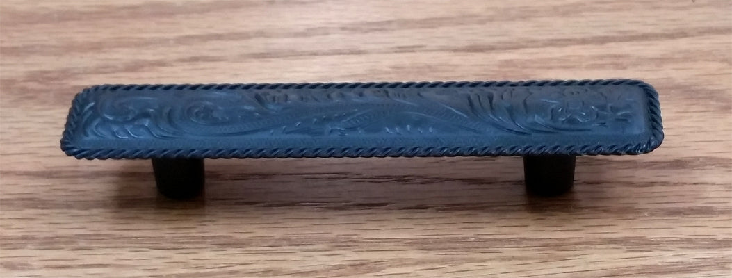 Engraved Drawer Pull w/ rope edge, Oil Rubbed Bronze finish - Wild West Hardware