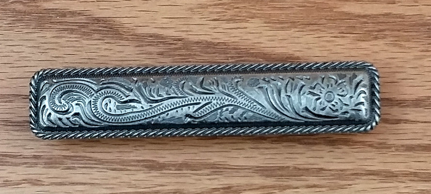 Engraved Drawer Pull w/ rope edge, Old Silver finish - Wild West Hardware