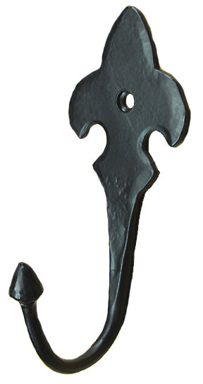 Fleur de Lis style hand forged decorative iron coat hook - Wild West Hardware