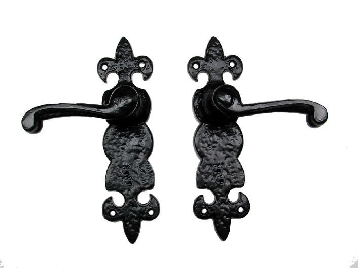 Individual Fleur de Lis Lever Door Pull, Textured, Black Powder Coat Finish - Wild West Hardware