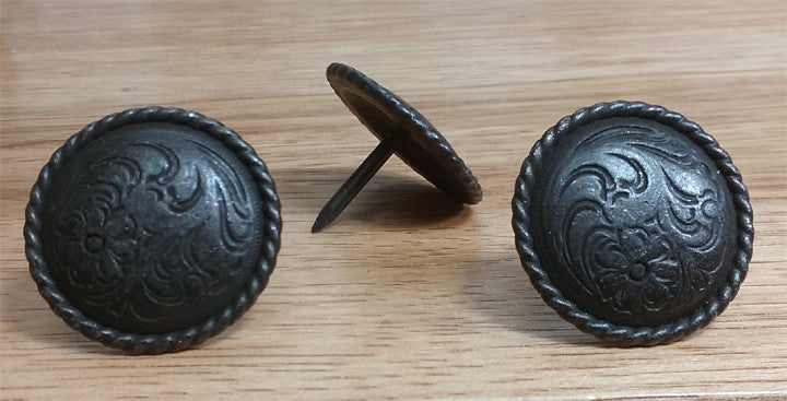 Floral_Engraved Clavos, with rope edge, 1" diameter - Wild West Hardware