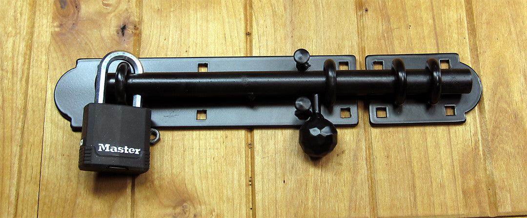 The "LOCKDOWN" Heavy Duty  Slide Bolt - double eyelet - with Lock - Wild West Hardware