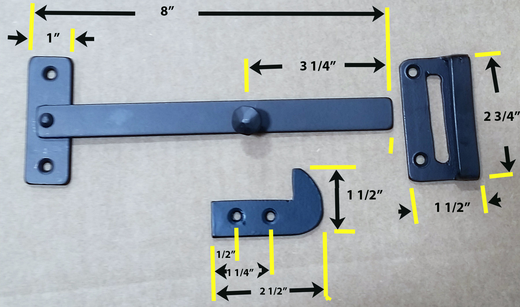 Plain Rectangular Gate Thumb Latch Dimensions - Matte Black powder coat finish - Wild West Hardware