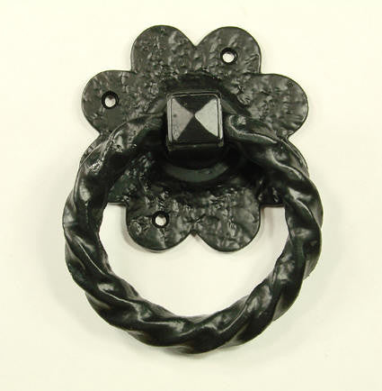 Old World Twisted Ring Pull with scalloped back plate (4" ring) - Wild West Hardware