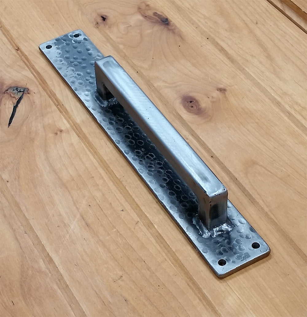 Beefy Barn Door Handle with Hammered Backplate NMF - Wild West Hardware