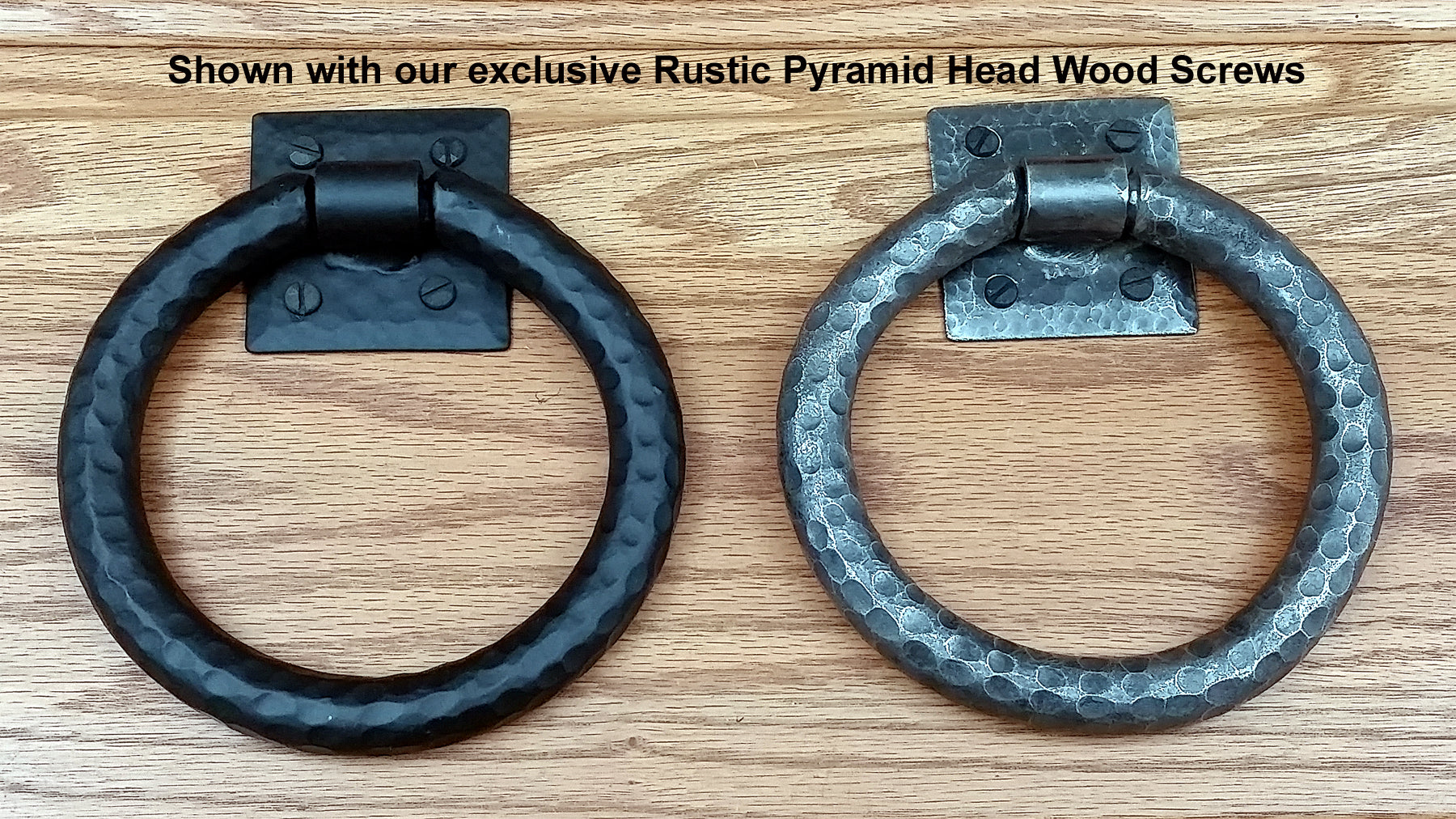 Distressed 6" ring pull with hammered back plate (our largest in this class) - Wild West Hardware