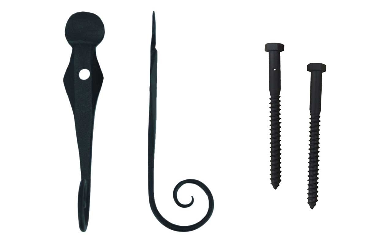 Shutter Dogs Tiebacks - English Rat Tail with Lag, 6 Inch, Black Powder Coat