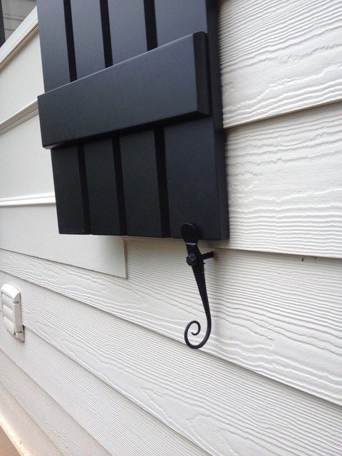 Shutter Dogs Tiebacks - English Rat Tail with Lag, 6 Inch, Black Powder Coat