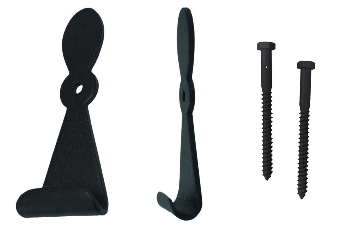 Shutter Dogs Tiebacks - Georgetown with Lag Large, 6-1/4 Inch, Black Powder Coat