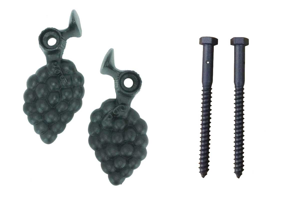 Shutter Dogs Tiebacks - Grape with Lag, 6-14 Inch, Black Powder Coat