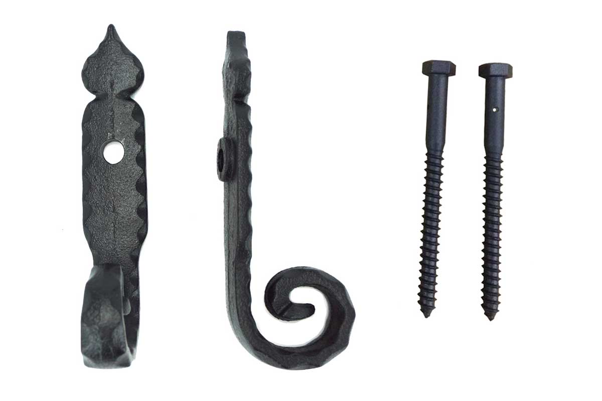 Shutter Dogs Tiebacks - Rat Tail with Lag, 6-1/4 Inch, Black Powder Coat
