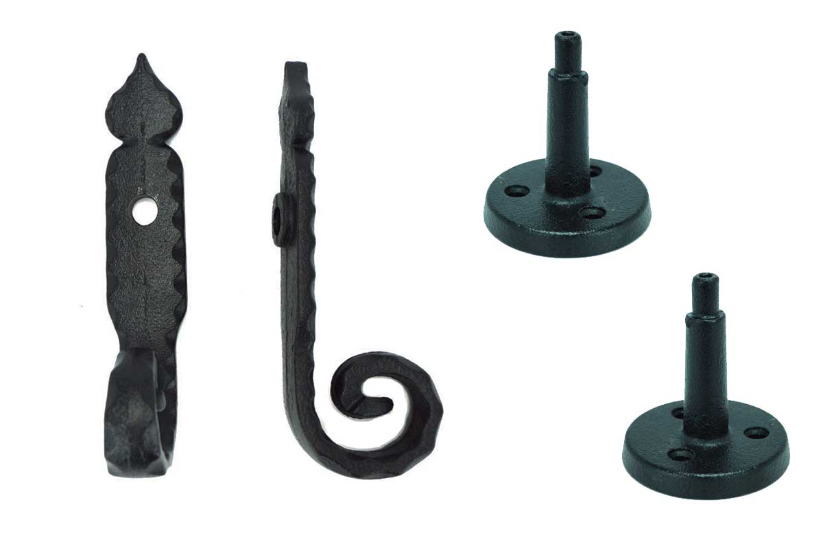 Shutter Dogs Tiebacks - Rat Tail with Post - 6-1/4 Inch - Black Powder Coat