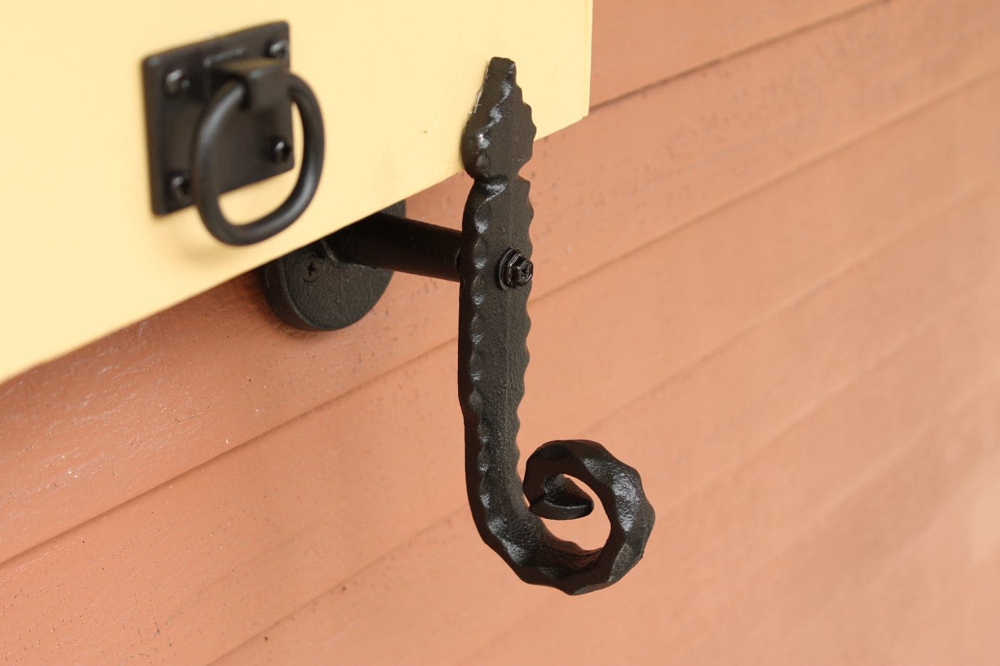 Shutter Dogs Tiebacks - Rat Tail with Post - 6-1/4 Inch - Black Powder Coat