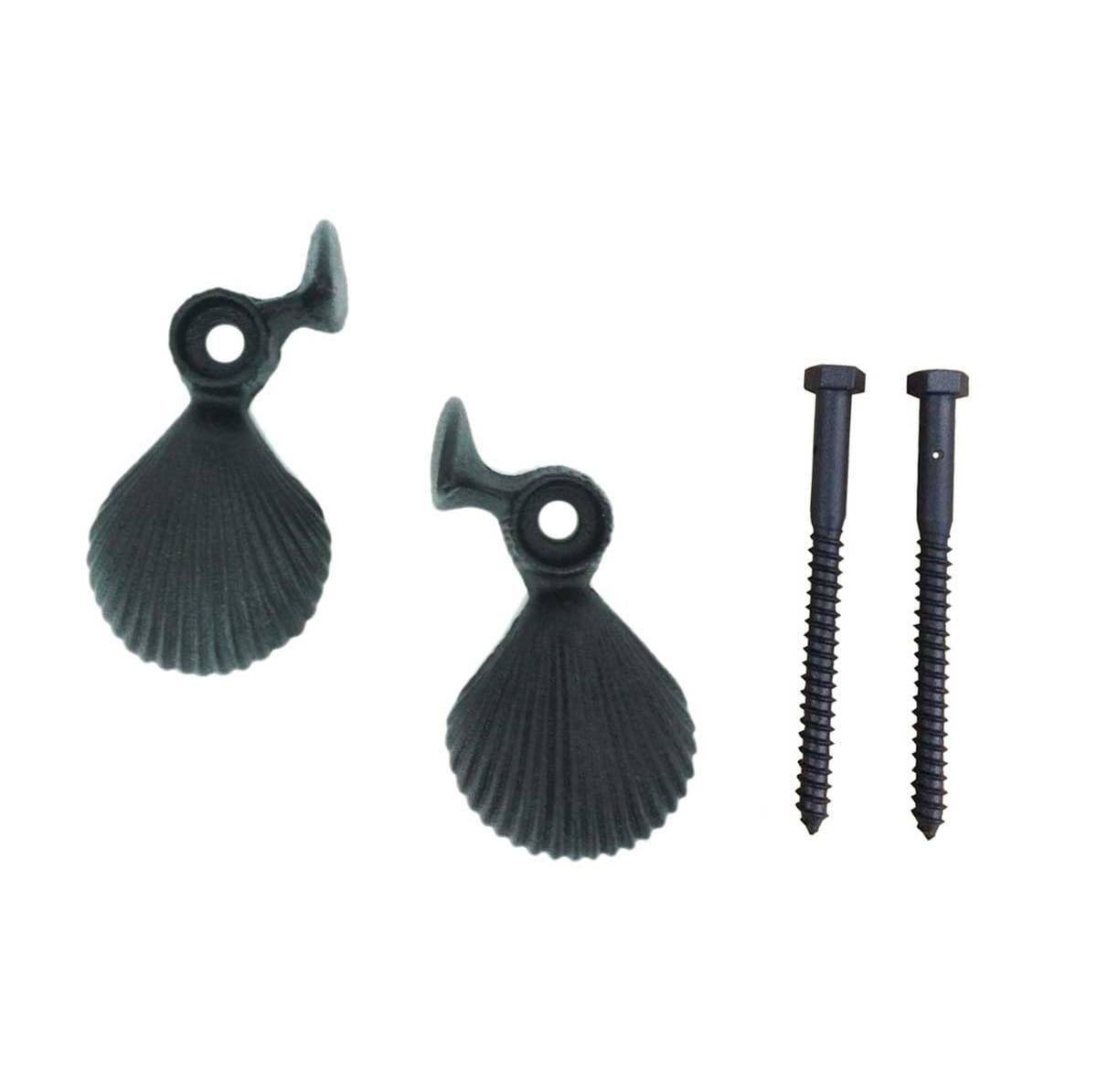 Shutter Dogs Tiebacks - Shell with Lag - 5-1/4 Inch - Black Powder Coat