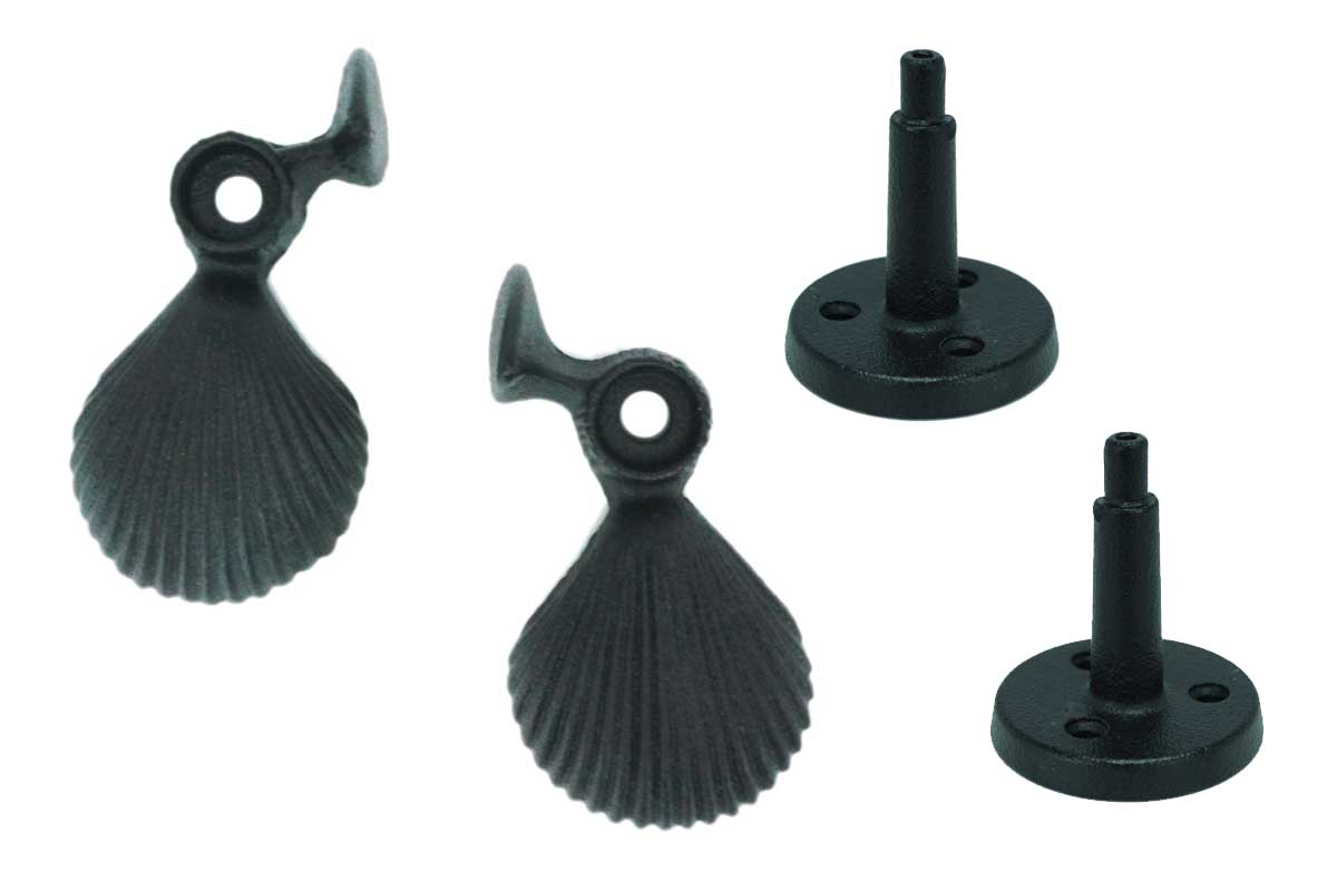 Shutter Dogs Tiebacks - Shell with Post - 5-14 Inch - Black Powder Coat